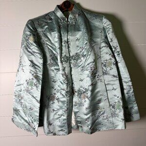 The Best Co. Brocade Cocktail Jacket Silk Light Blue/Aqua Floral/Bird Sz 38- NWT